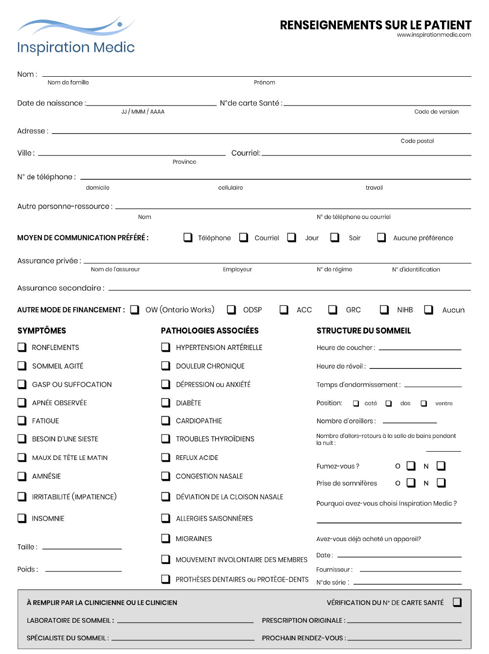 French Patient Information Form - Inspiration Medic